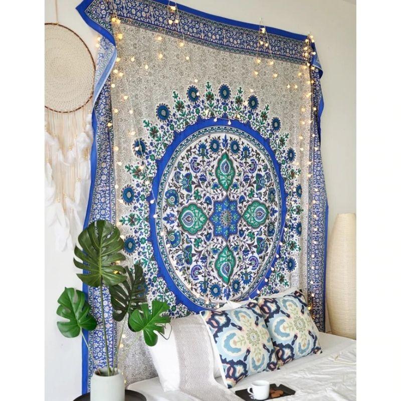 Blue Tapestry Wall Hanging Mandala My Wall Clock