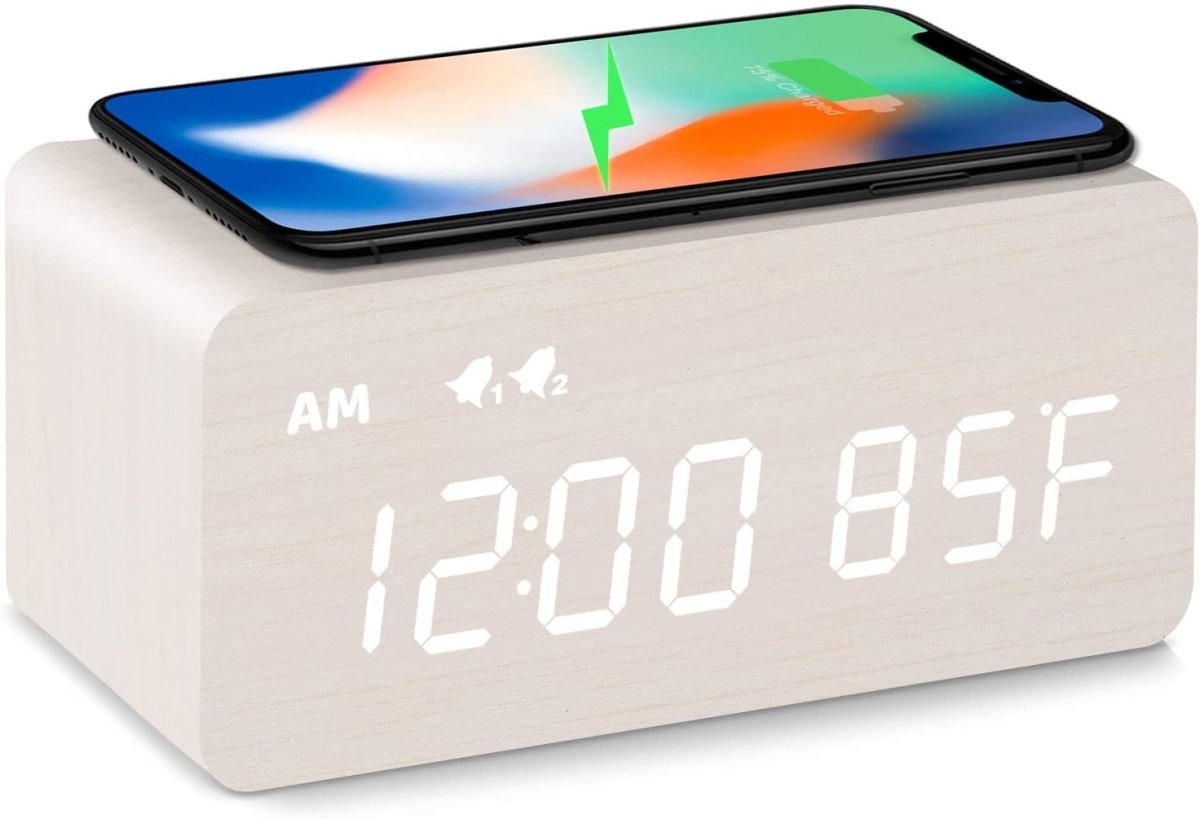 Digital Wooden Alarm Clock with Wireless Charging My Wall Clock