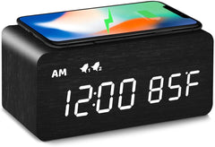 Digital Wooden Alarm Clock with Wireless Charging My Wall Clock