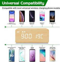 Digital Wooden Alarm Clock with Wireless Charging My Wall Clock