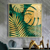 Gold Leaves Canvas Nordic Art My Wall Clock
