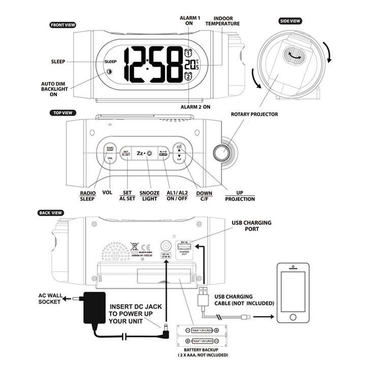 Projection Alarm Clock with usb Charger My Wall Clock