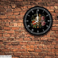 Vintage Flowered Skull Clock My Wall Clock
