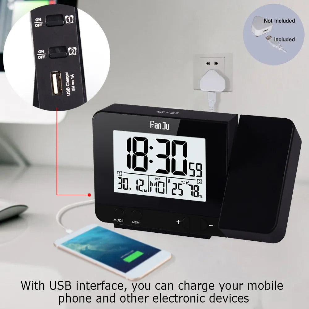 Black Projection Alarm Clock with Usb My Wall Clock