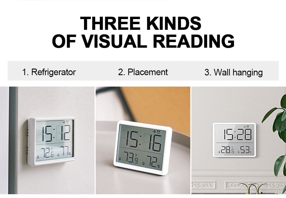 Large Screen Magnetic LCD Digital Alarm Clock Temperature Humidity Date  Display Ultra Thin Desk Refrigerator Wall Mounted Clocks