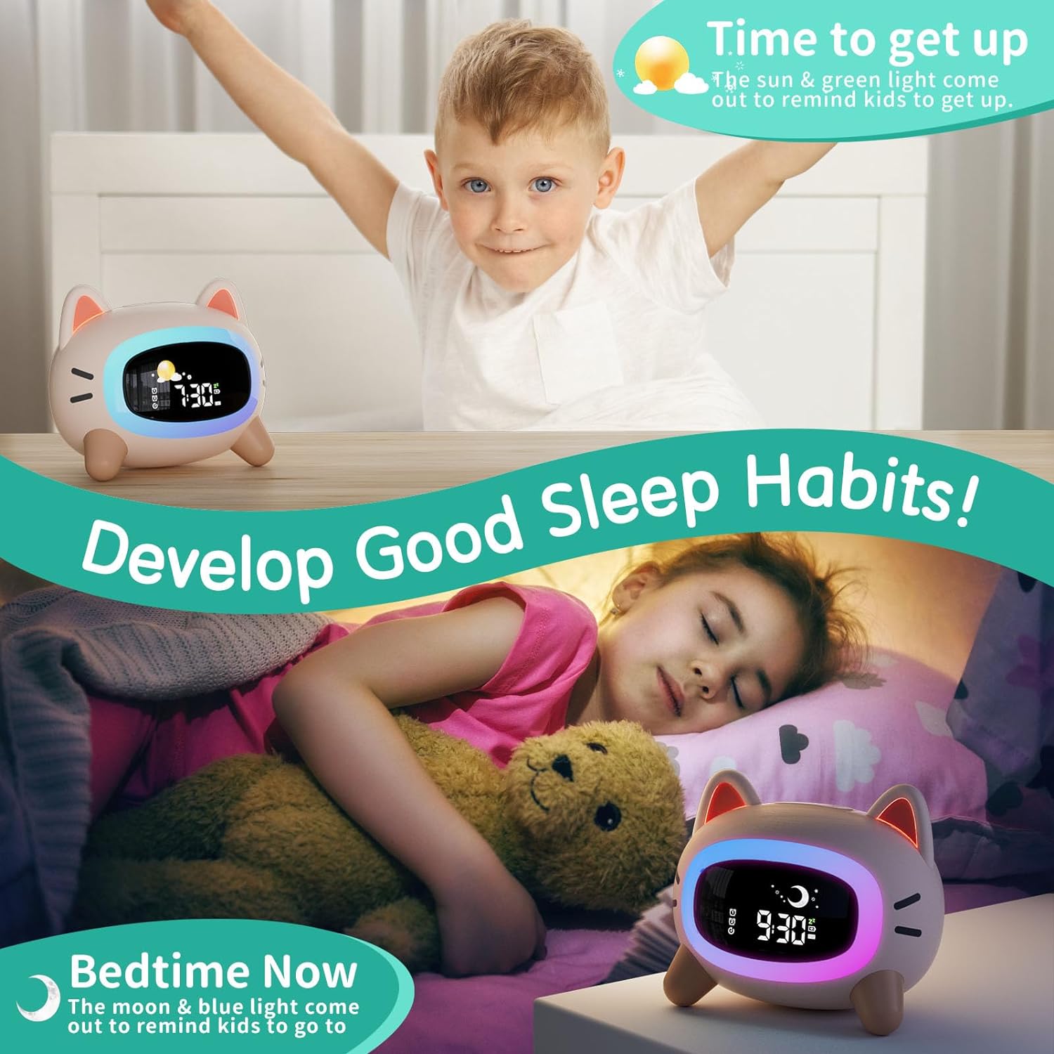 Cat Changing Clock Cat Alarm Clock Digital Night Light | My-Wall-Clock – My Wall Clock