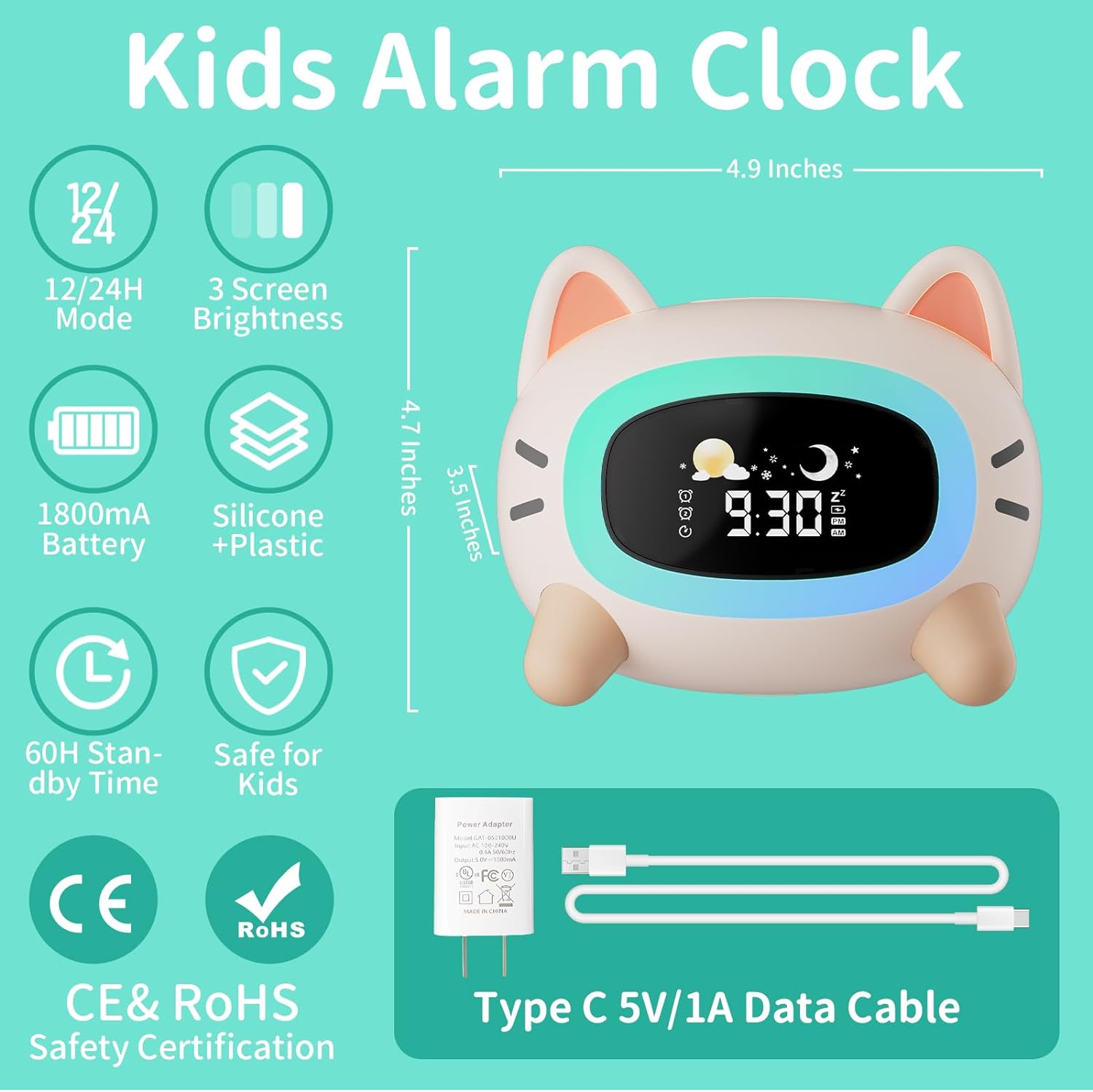 Cat Changing Clock Cat Alarm Clock Digital Night Light | My-Wall-Clock – My Wall Clock