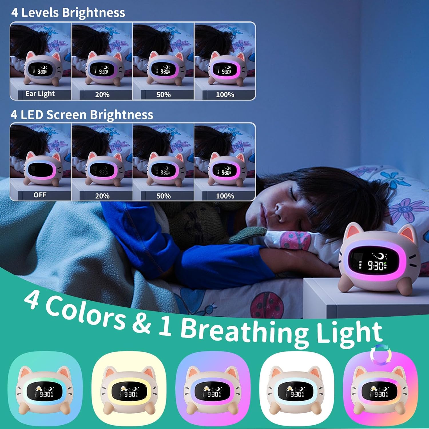Cat Changing Clock Cat Alarm Clock Digital Night Light | My-Wall-Clock – My Wall Clock