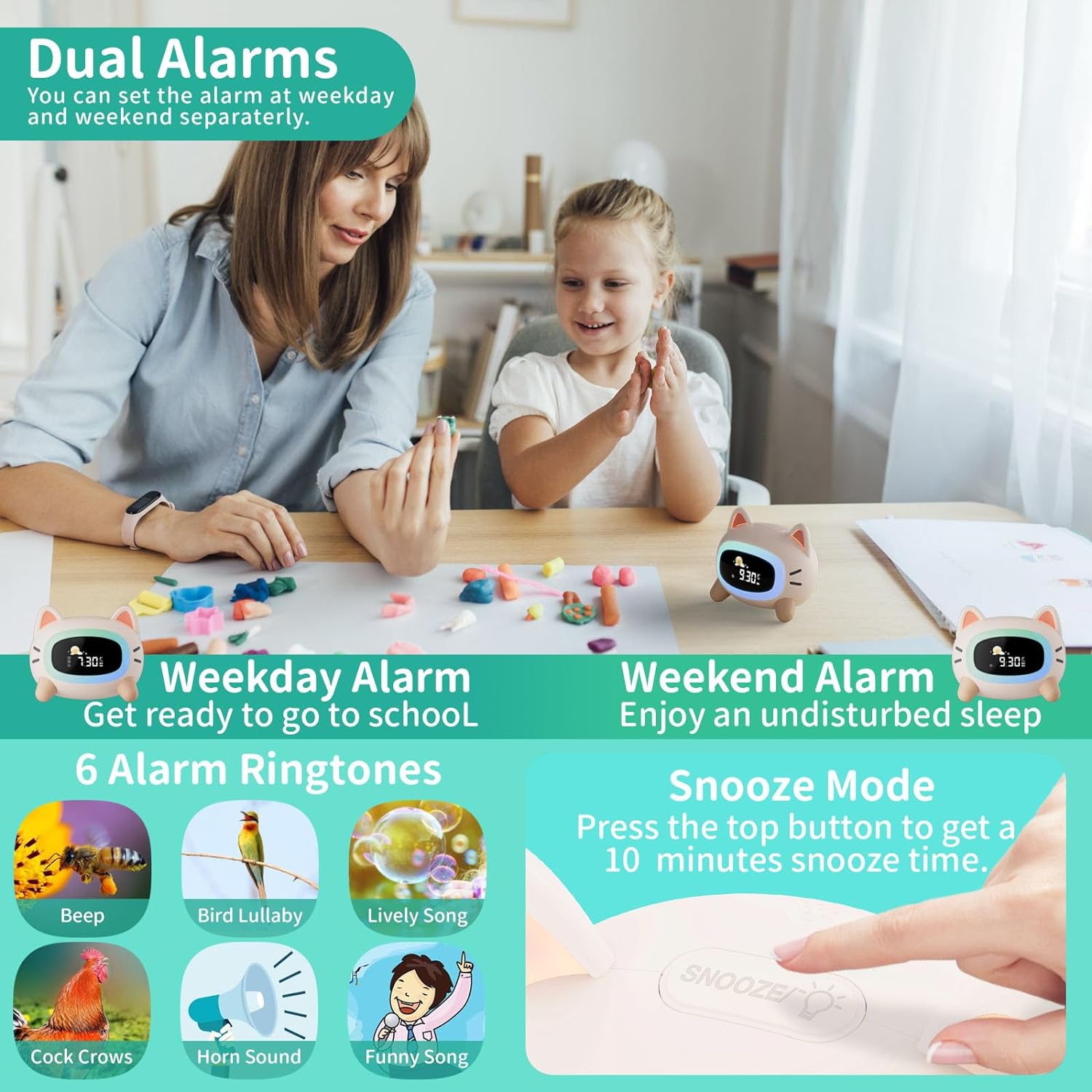 Cat Changing Clock Cat Alarm Clock Digital Night Light | My-Wall-Clock – My Wall Clock