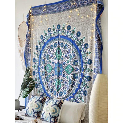 Blue Tapestry Wall Hanging Mandala My Wall Clock