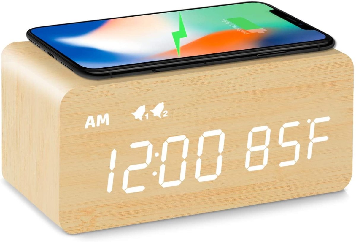 Digital Wooden Alarm Clock with Wireless Charging My Wall Clock