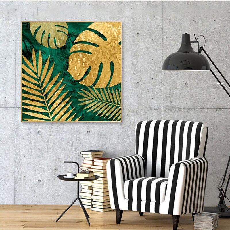 Gold Leaves Canvas Nordic Art My Wall Clock
