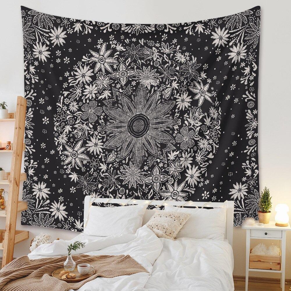 Black and 2024 white mandala tapestry