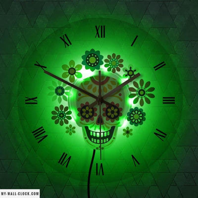 LED Clock Flowered Skull My Wall Clock