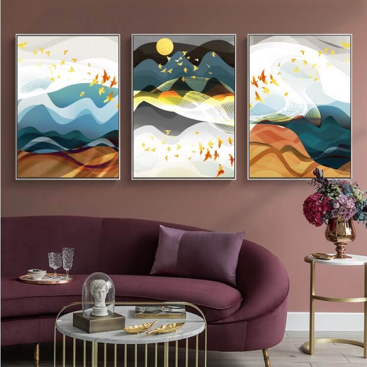 Scandinavian 3 Panel Wall Art Abstract - Stavern My Wall Clock