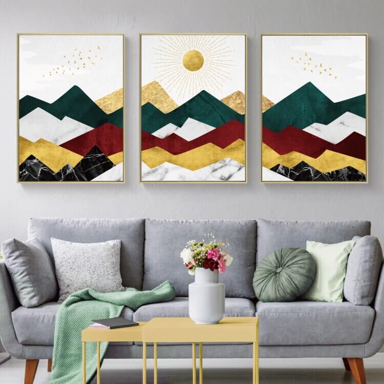 Scandinavian 3 Piece Wall Art Mountains - Steinkjer My Wall Clock