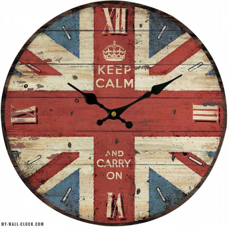 Vintage Clock English Flag<br> "Keep Calm" My Wall Clock