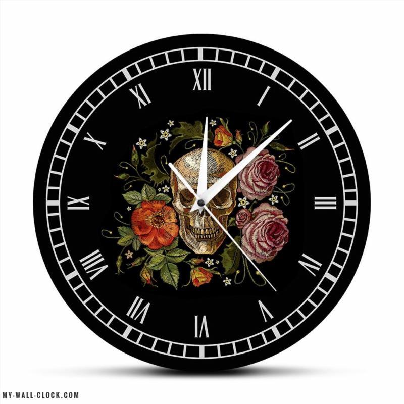 Vintage Flowered Skull Clock My Wall Clock