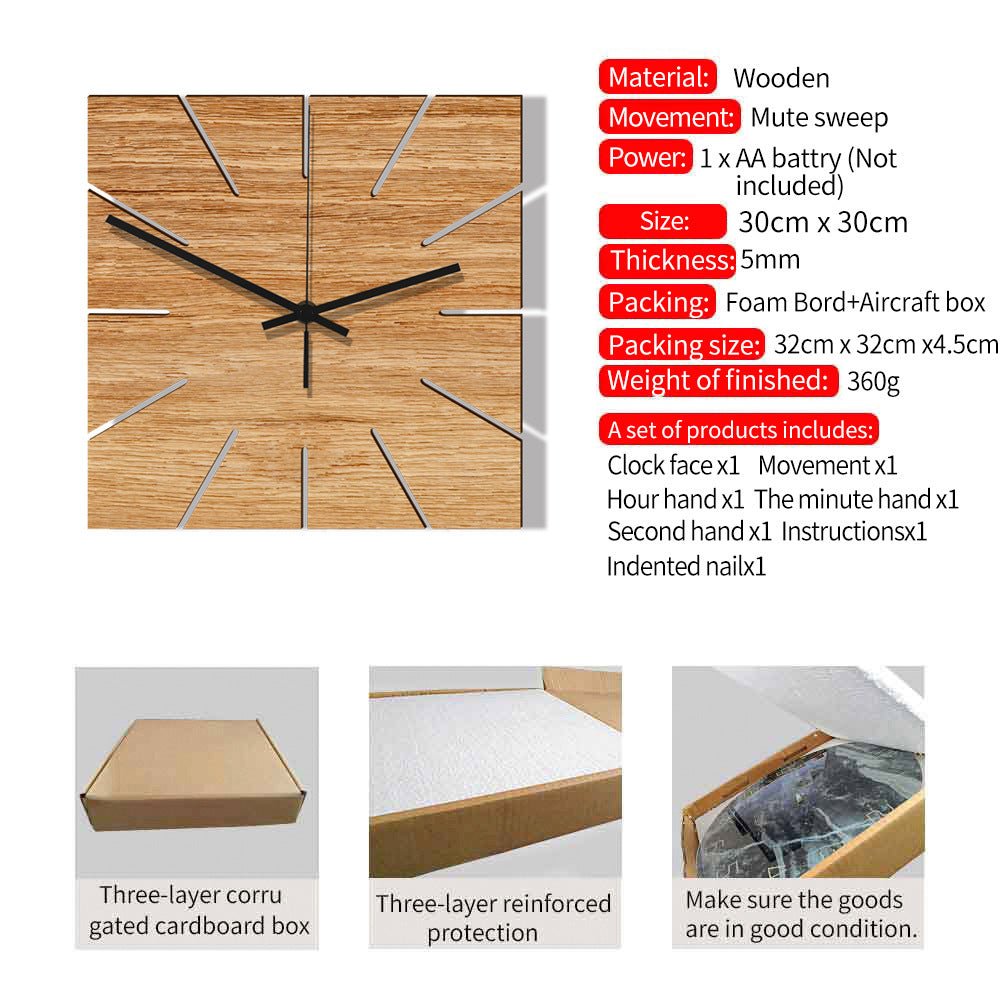 Wooden Clock Elegant Square My Wall Clock
