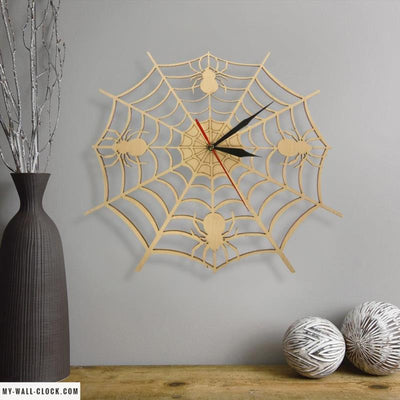 Wooden Clock Spider's Web My Wall Clock