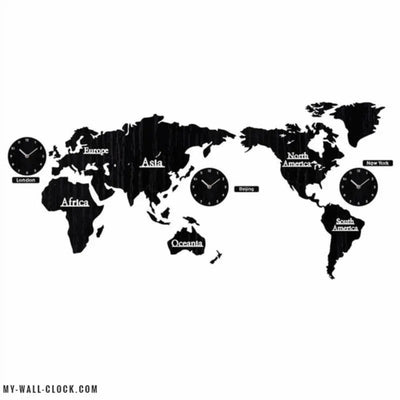 World Map Three Clocks My Wall Clock